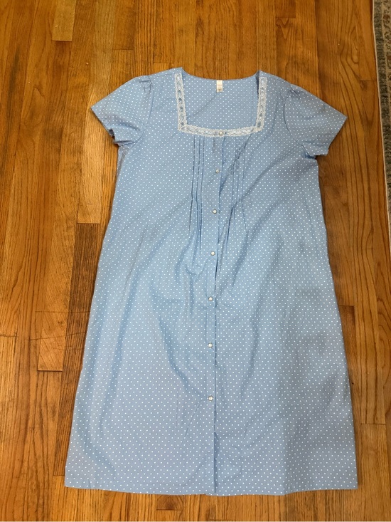 Pink K Other - PINK Blue Polka Dot Lace Trim Pearl Button Short Sleeve Nightgown Grandma Core M